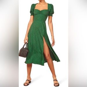 Reformation Lacey smocked sleeve dress in ‘Jitterbug’